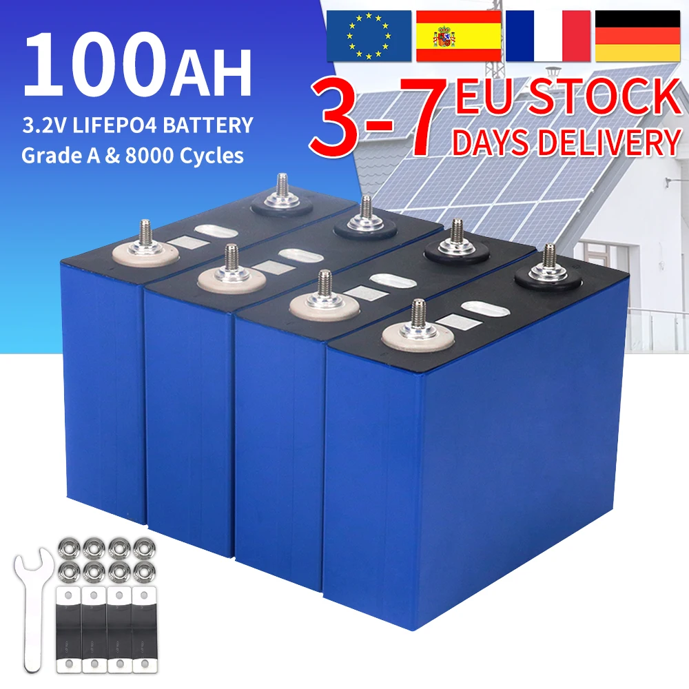 Batterie LiFePO4 3,2V 100Ah 360Ah (4-16 pièces) pour DIY 12V 24V 36V 48V, cellule rechargeable au phosphate de fer et de lithium pour voiturette de golf, stock UE, sans taxes