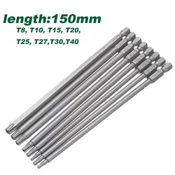 150mm Hollow Torx Screwdriver Bit 1/4 Inch Hex Shank Magnetic Head Screw Driver Bit Torx T8 T15 T20 T25 T27 T30 T40