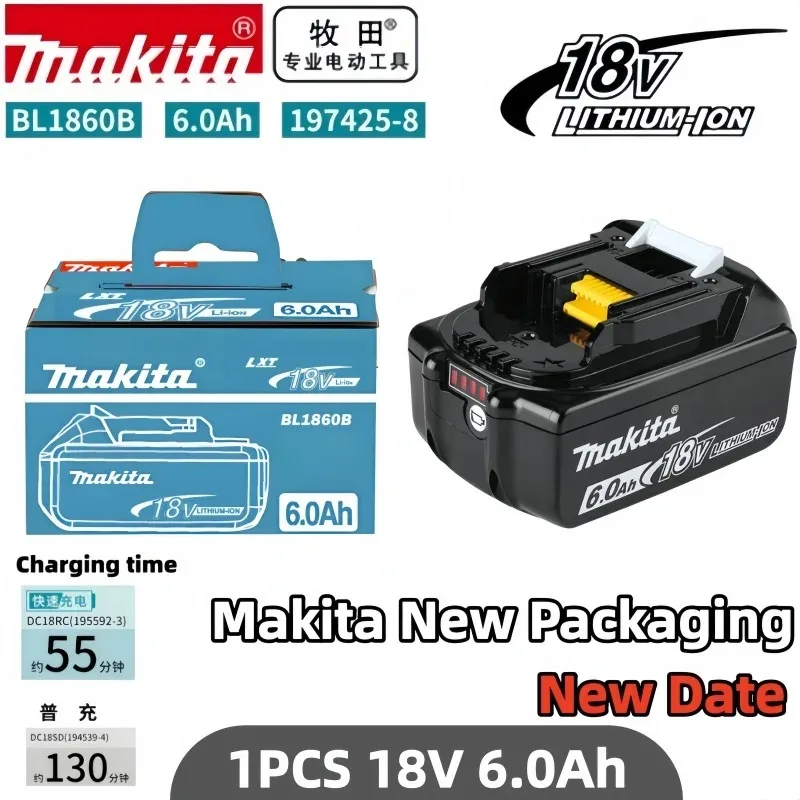 

100% оригинальный аккумулятор Makita 6.0 Ач 18В LXT литий-ионный BL1860 с LED-индикатором, аккумулятор 18В для электроинструментов, оригинальный аккумулятор 18В 6Ач