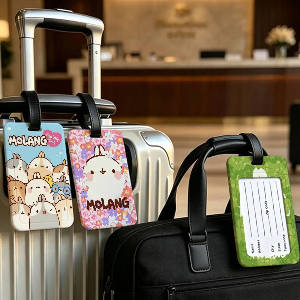 Cute white M-MolangS rabbit PVC Waterproof Luggage Tag Anti lost Information Card Cover For Student Bag Travel Suitcase