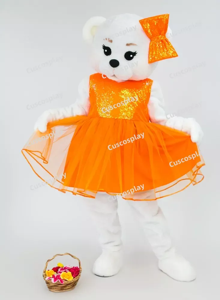 Vestito arancione orsacchiotto mascotte Costume orso bianco personaggio divertimento Parkfunfair animazione Fancy Dress Halloween Party