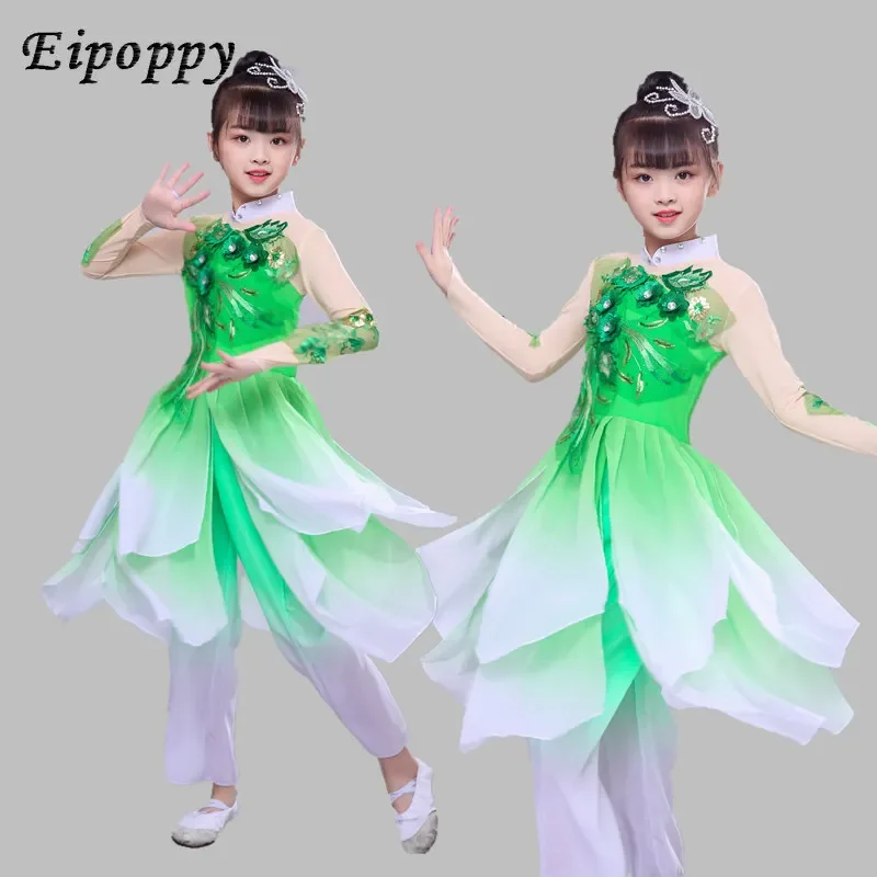 Costume da ballo classico per bambini Yangko Dance Female Jasmine Fan Dancing Dress