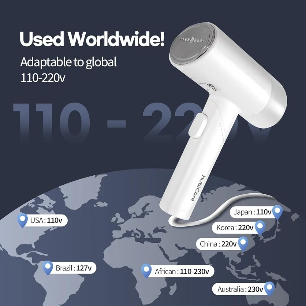 Tragbarer Dampfgarer mit zwei Spannungen und zwei Spannungen, 1000 W, kompakter, schneller Faltenentferner, faltbares, auslaufsicheres Reisebügeleisen