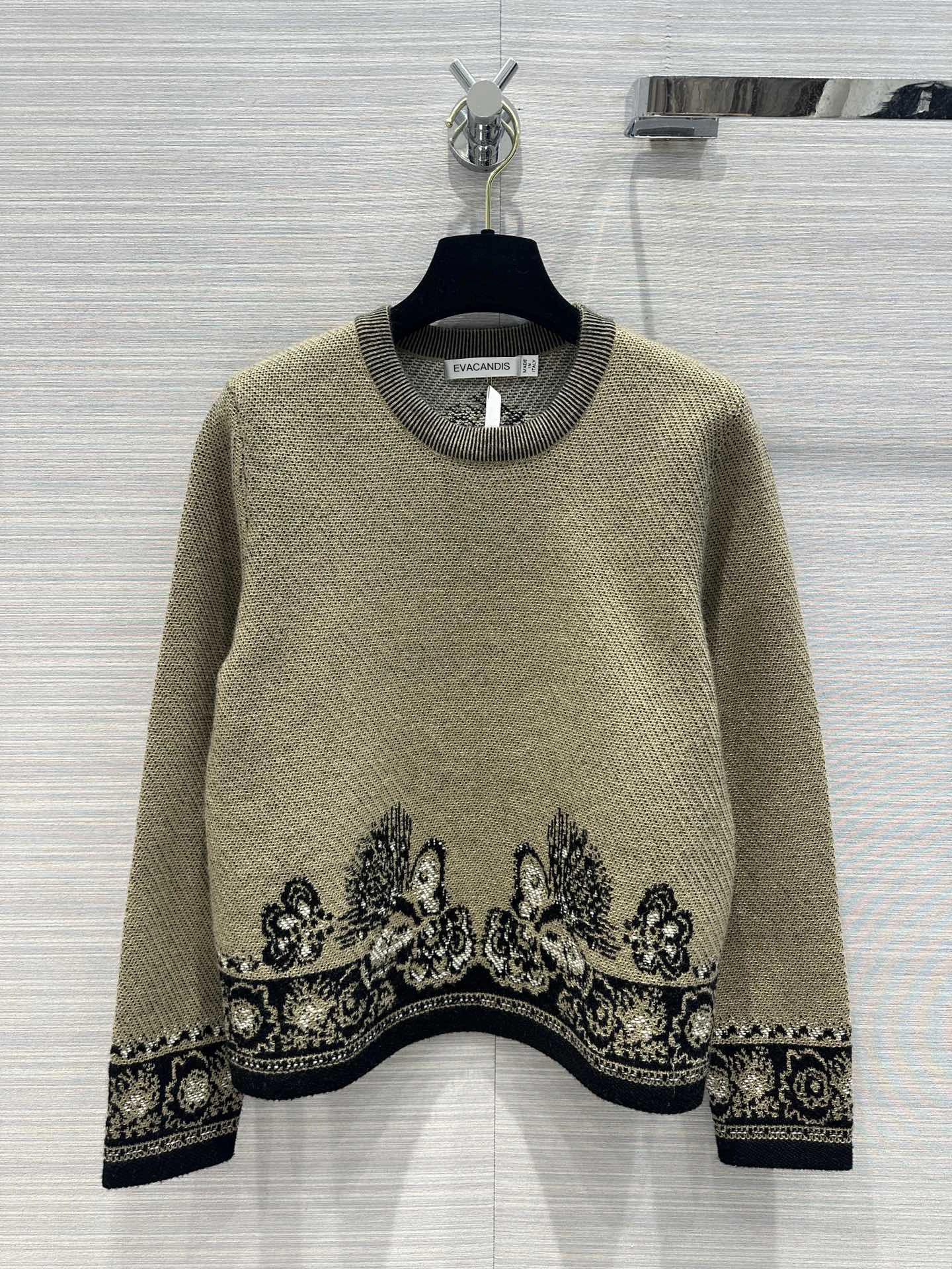 

EVACANDIS Women Jacquard Butterfly O-Neck Long Sleeve Knitted Pullover Tops Spring New High Quality Luxury Elegant Sweet Sweater