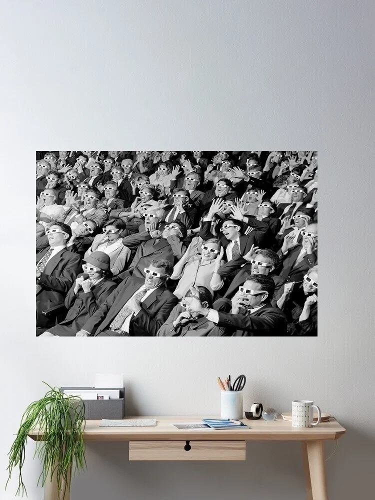 3D Movie Viewers in Theater Wearing 3D Glasses Photo , Art Picture Print Canvas Poster Home Wall Decor