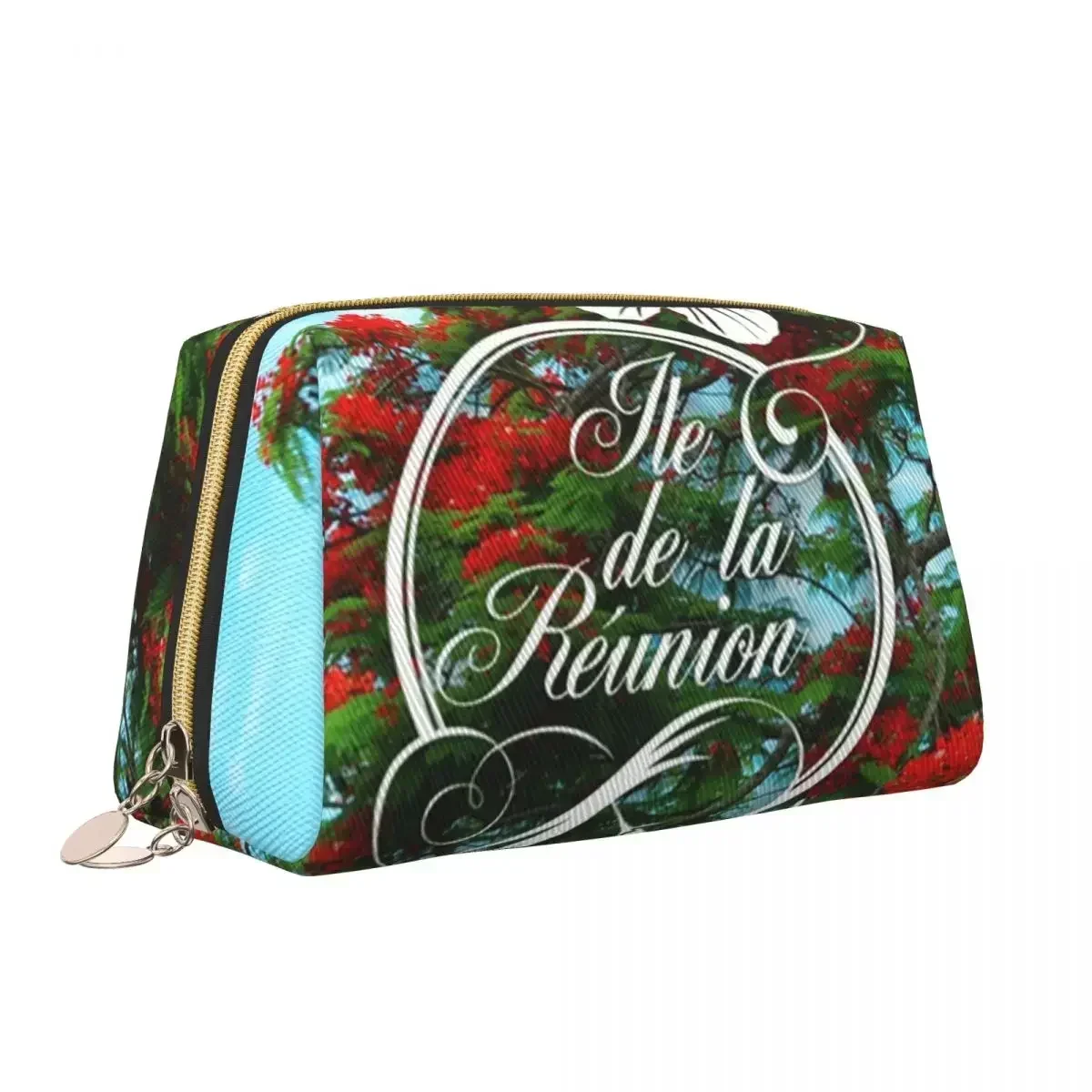 974 Reunion Island Makeup Bag Women Travel Cosmetic Organizer Cute Flamboyant And Hibiscus Storage Toiletry Bags