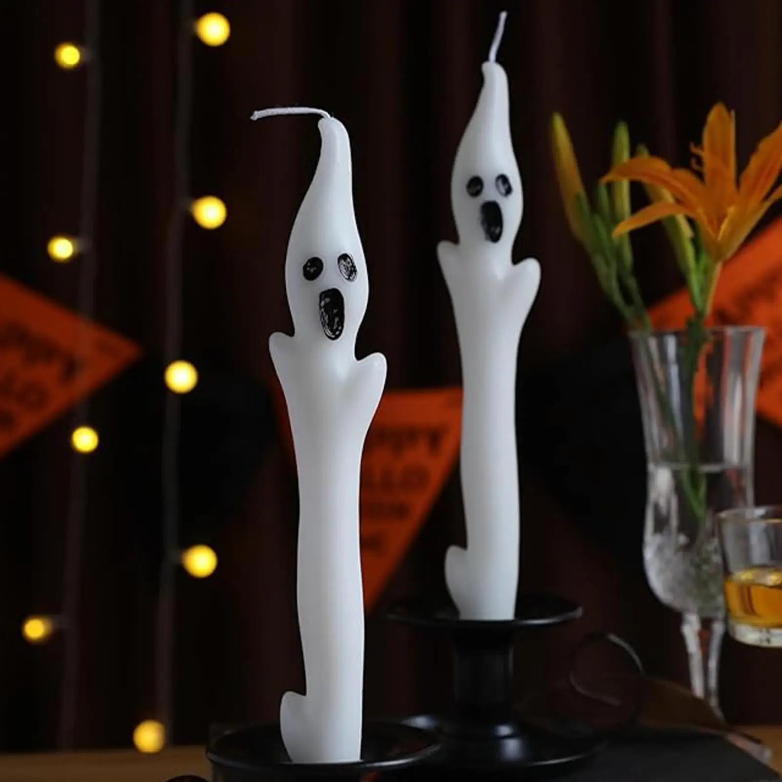Halloween Candles 2 Pieces Gothic Decorations Halloween Centerpieces Gothic Ghost Candles For Entryway Mantel Dining Table