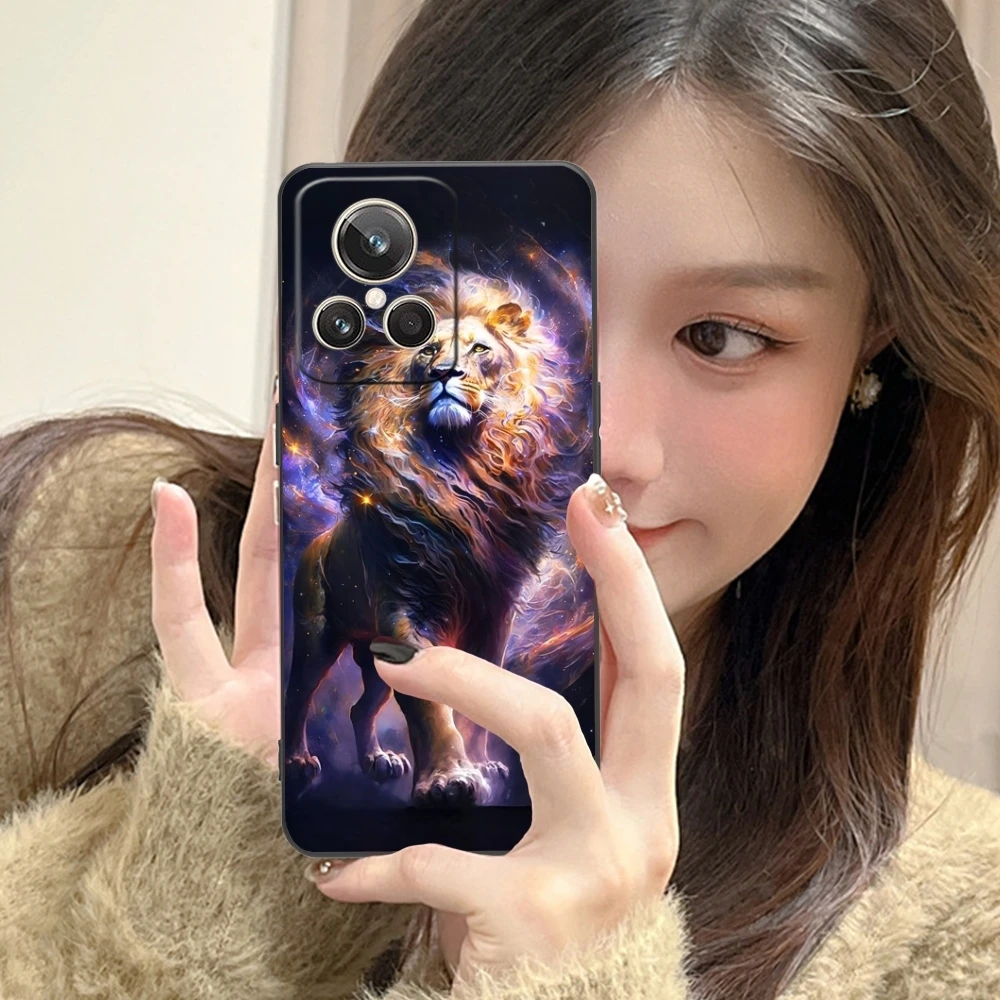 Lion PaintingLuxury Mobile Cell Phone Case for Realme GT 2 9i 8i 7i Pro X50 X2 C35 C21 C20 C11 C3 Black Soft Phone Cover Shell