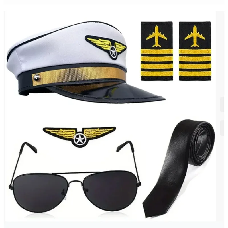 Ensemble d'accessoires de Costume de pilote, Kit de Costume de capitaine de pilote de compagnie aérienne avec lunettes de soleil d'aviateur, ensemble d'accessoires de déguisement