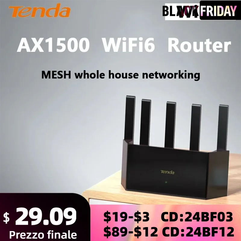 Tenda  MESH WiFi6 Gigabit Wireless Router 1500M Wireless Speed 2.4G&5G Dual Band Home Gaming Intelligent Hotspot Wifi Repeater