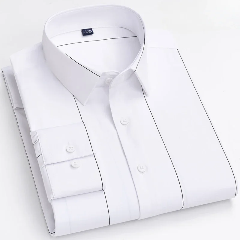 

New in shirt soft elastic long-sleeve shirts for men slim fit formal striped plain shirt soft office tops hight qulity clothes