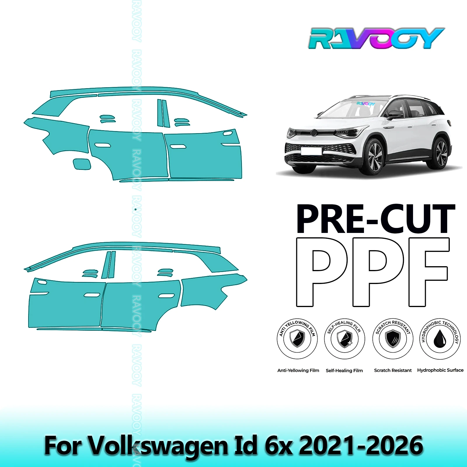 

For Volkswagen Id 6x 2021-2026 8.5mil Clear Matte Pre-Cut PPF Door & A/B Pillar Kit TPU Paint Protection Film Set