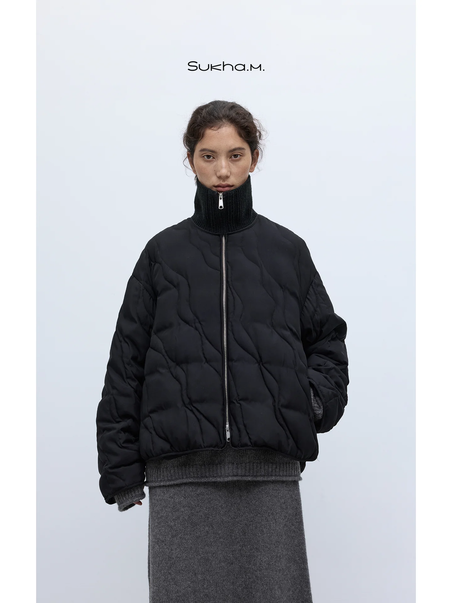 

90% White Goose down Knitted High Collar Puffer Jaet Double Zipper Irregular Stitching New 2025 Faion Ladies Outerwear