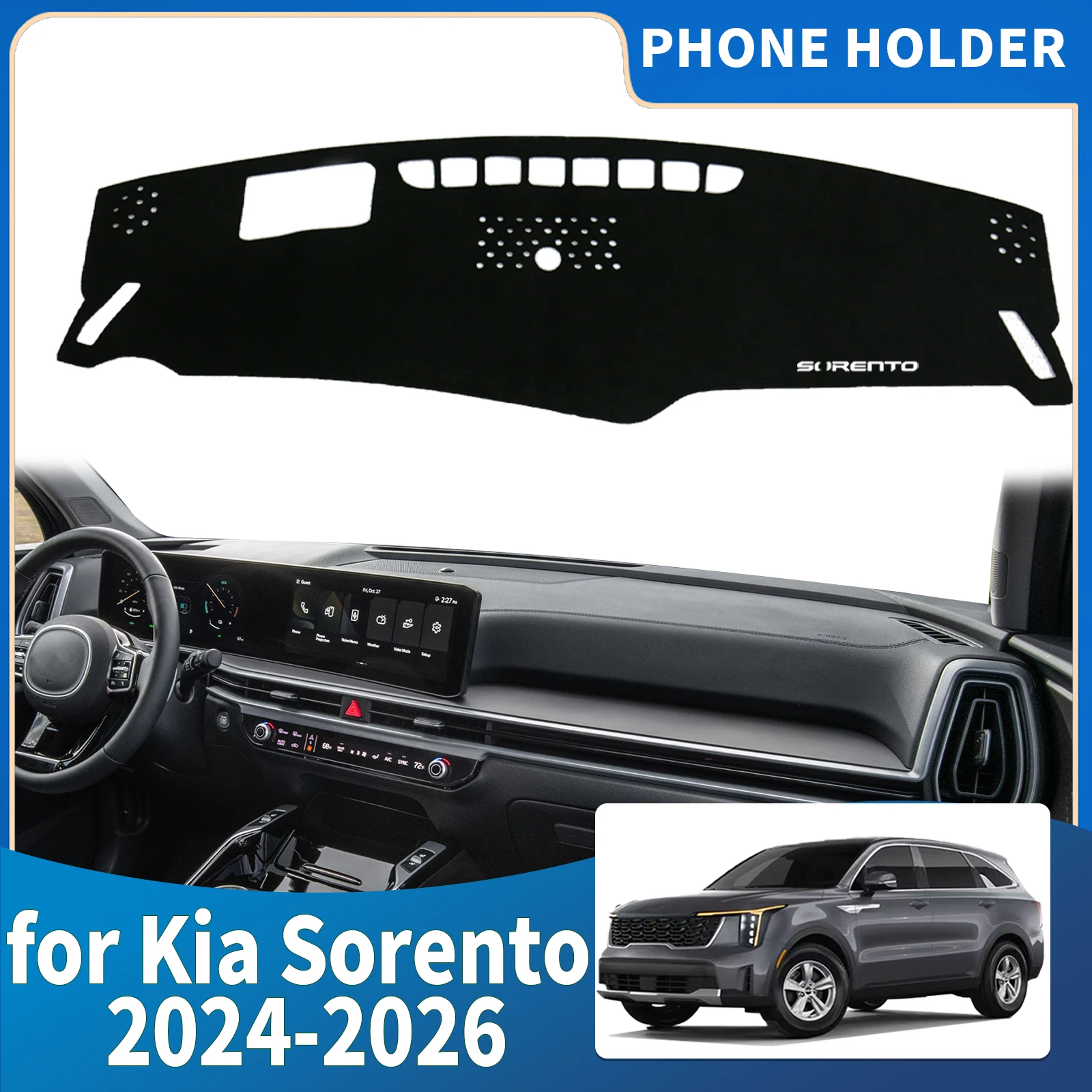 Fit for Kia Sorento 2024 2025 2026 MQ4 HEV PHEV Hybrid White Logo Pad DashMat Sunshade Dashmat Dashboard Cover Protective Carpet