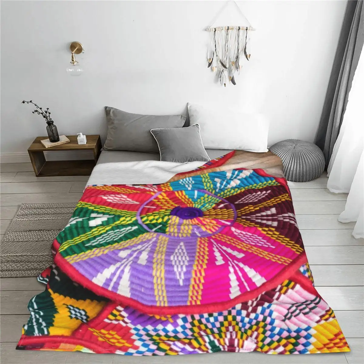 Ethiopian Plates Sefed Flannel Throw Blanket African Art Traditional Blankets for Bedding Bedroom Ultra-Soft Plush Thin Quilt