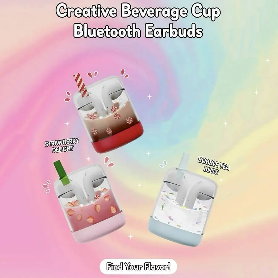 الإبداعية السائل فقاعة فنجان شاي تحت عنوان TWS سماعات بلوتوث تتدفق الرمال تصميم كوب المشروبات سماعات الأذن بطارية طويلة HiFi الصوت #6