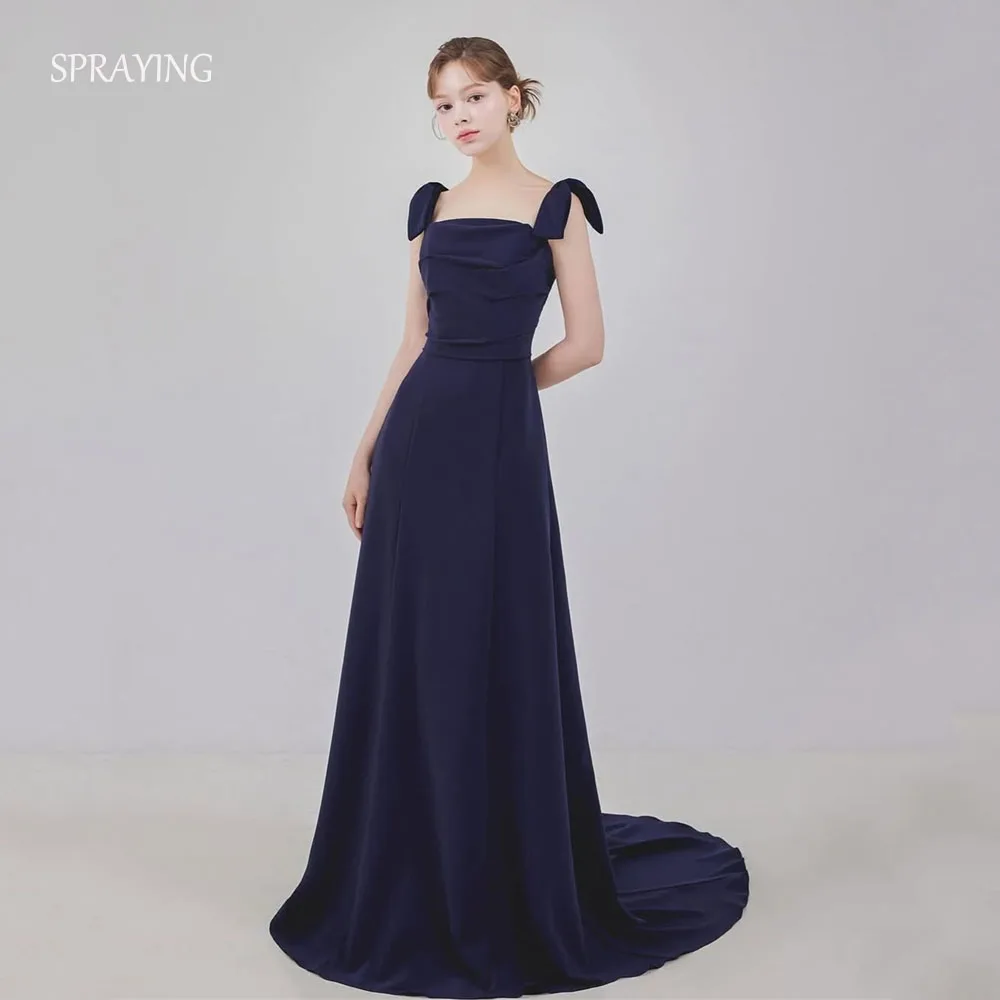

SPRAYING Simple Deep Blue Corset Evening Dress Korea Wedding Photo Shoot Strapless Strap Long Sweep Train Party Dress Customized