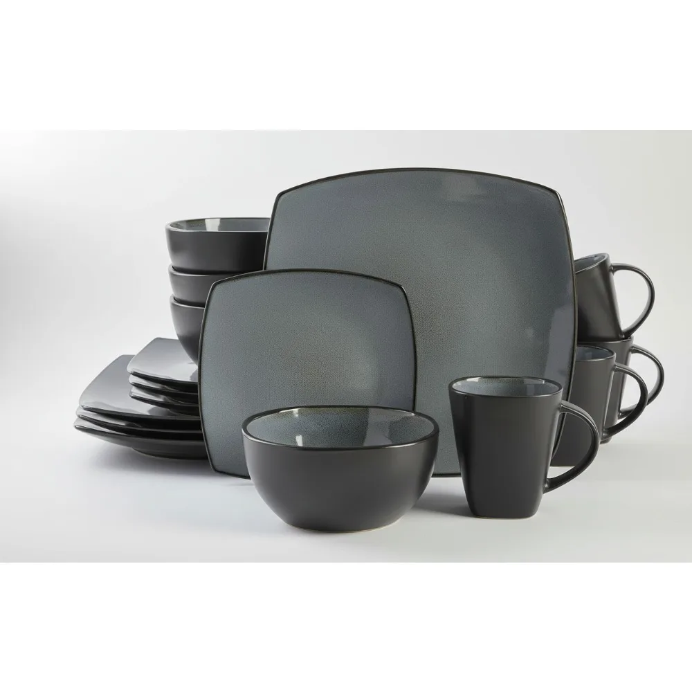 

Современный квадратный набор столовой посуды из камня с реактивной глазурью, сервиз на 4 сезона (16 шт.), можно мыть в посудомоечной машине и в микроволновой печи, элегантный подарок