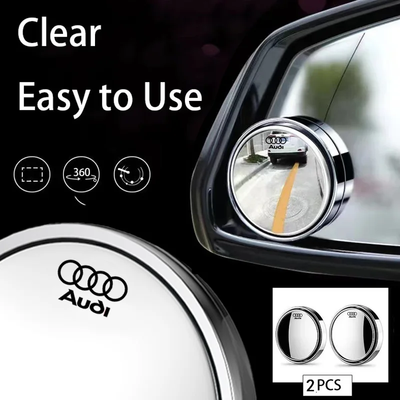 2Pcs Car Rearview 360 Degree Adjustable Wide Angle Small Circular Mirror For Audi Sline A1 A3 A4 A5 A6 A7 A8 Q2 Q3 Q5 Q7 Q8 TT