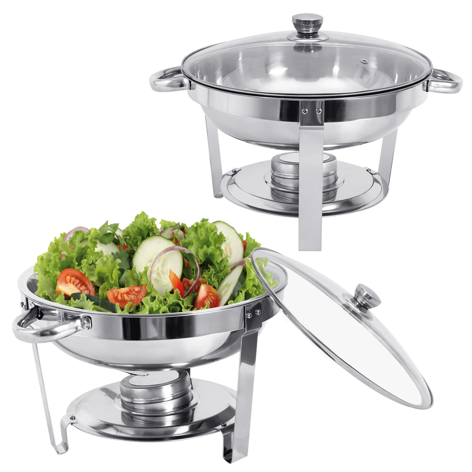 Chafing Dish Buffet Set Stainless Steel 316 5L Round Chafers BBQ Party W/Lid Food Servers and Warmers Fuel Holder for Party Catering Wedding