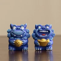 A Pair Lucky Stone Lion Statuette Bluestone Carving Chinese Mascot Home Room Office Potted Fish Tank Ornaments High Quality Gift 4