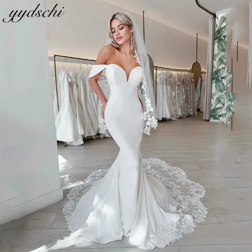 

Customized Elegant White Lace Strapless Mermaid Evening Wedding Dresses 2025 Backless Sweep Train Formal Bridal Gowns For Women