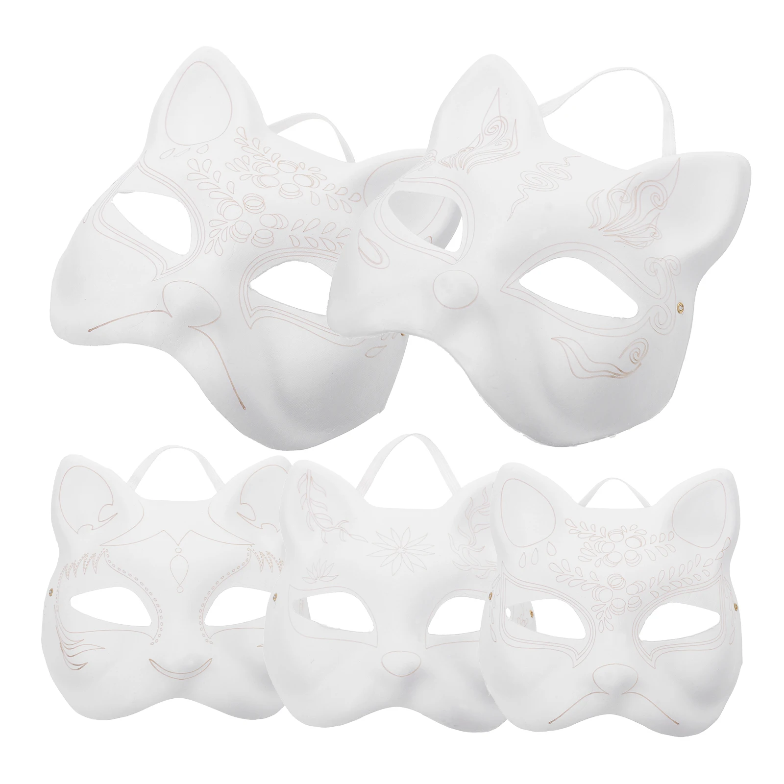 

5 Pcs Blank Cat Face Paintable Paper for Halloween Party Cosplay Mask White Mask Decorative Masquerade