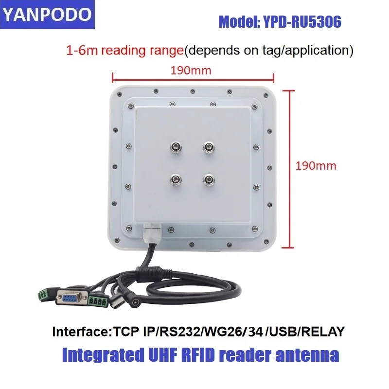 Imagem -03 - Yanpodo-uhf Rfid Prime Reader Longo Alcance 6dbi Embutido Antena Circular Rs232 Wg26 Relay Ethernet para Gerenciamento de Veículos 56m