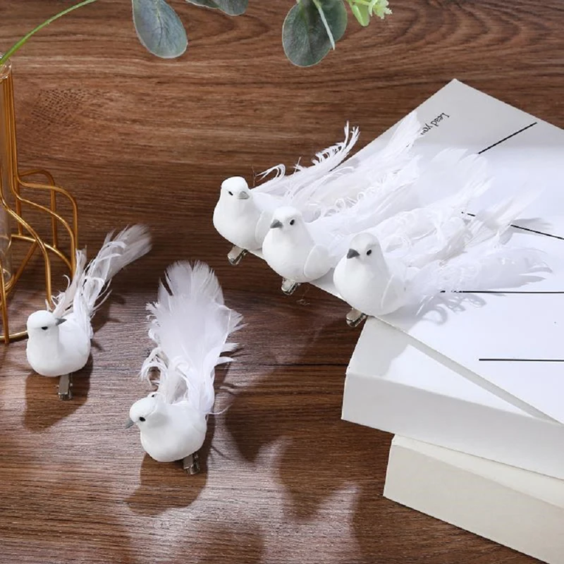 White Birds Artificial Foam Feather Doves Craft Birds Mini Decorative Birds