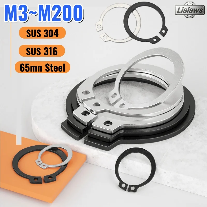 M3-M200 Shaft C type External Circlip Retaining Clip Snap Rings Black Steel/Stainless Steel Bearing Shaft Retaining Ring Gasket