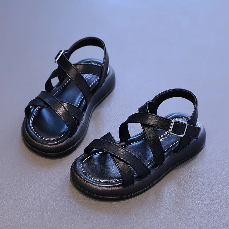 

Kids Roman Sandals Summer Little Girl Sandal Soft Bottom Versatile Children's Cross-tied School Open-toe Gladiator Sandals Hot