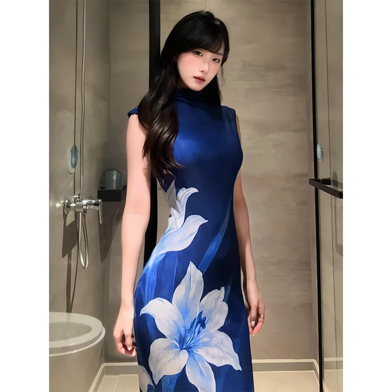 

Новый китайский Sle с цветочным принтом adient Net Flag Dr Slimming Sexy Body ape ow off Юбка с запахом Long Sve Casual