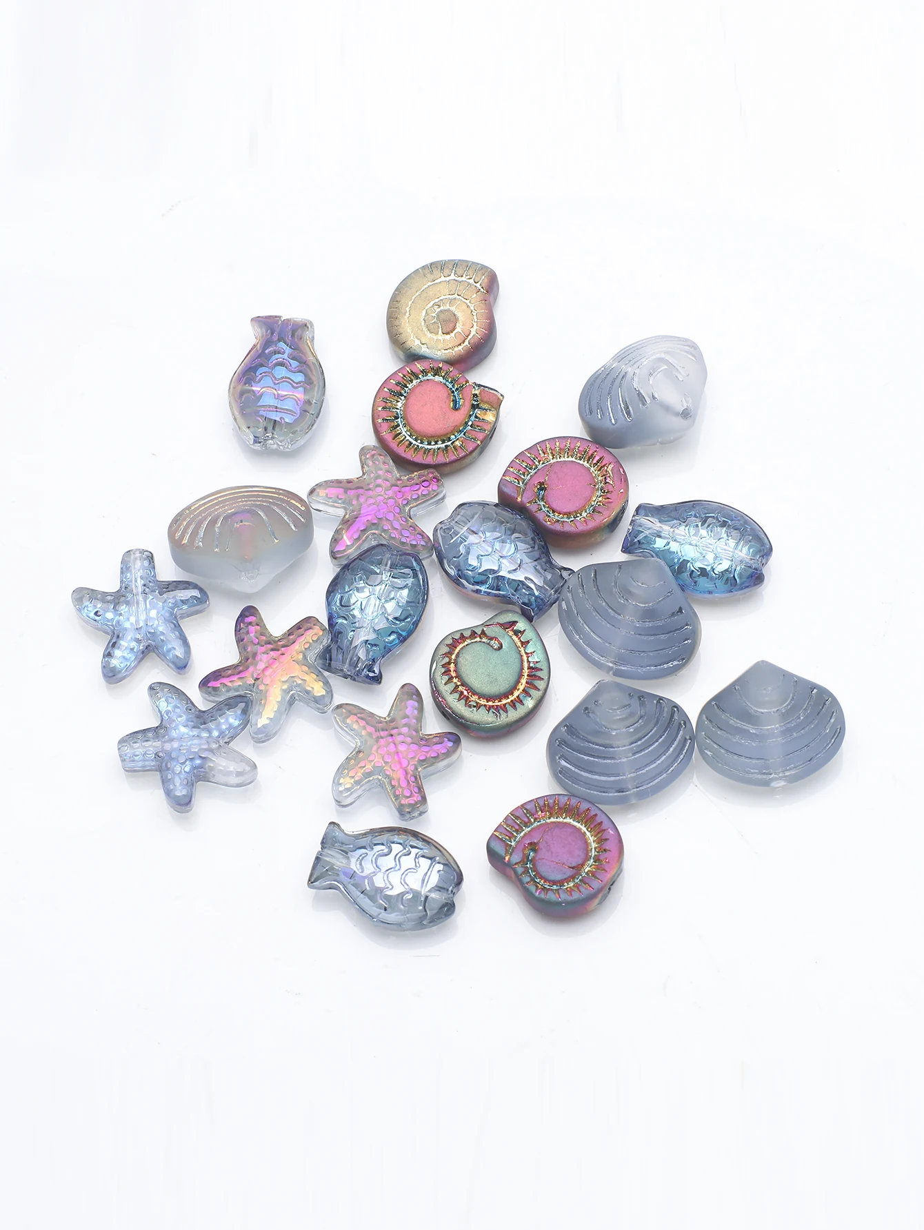 20 Pcs Mixed Shape Starfish Snail Shell Small Fish Crystal Glass Loose Beads DIY Making Earing Necklace Jewelry Accessories image 2
