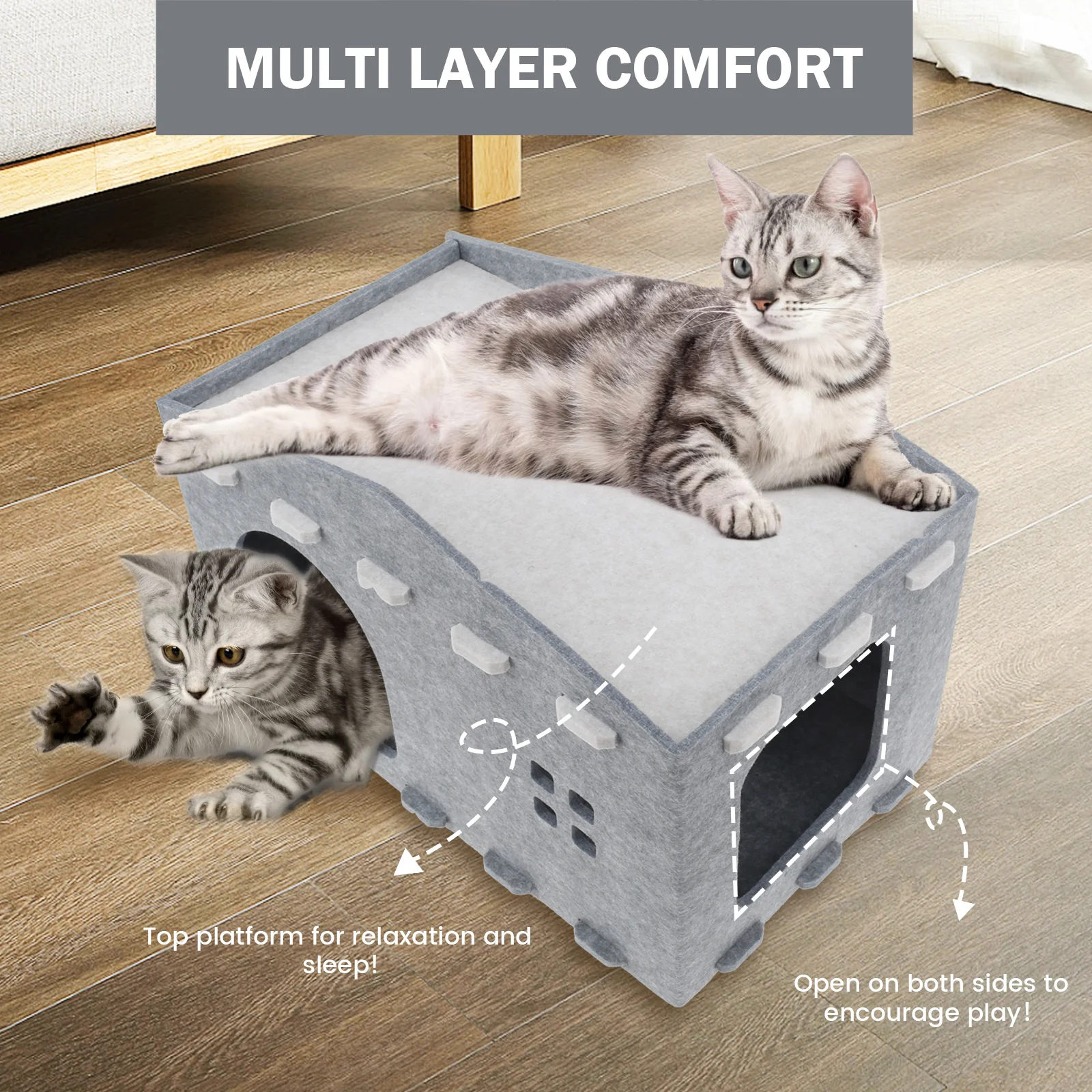 Felt Cat House 2 Layer Cat Scratching Board Indoor Multi-functional Pet Cube House Removable Cat Bed for Puppie Kitten Small Pet