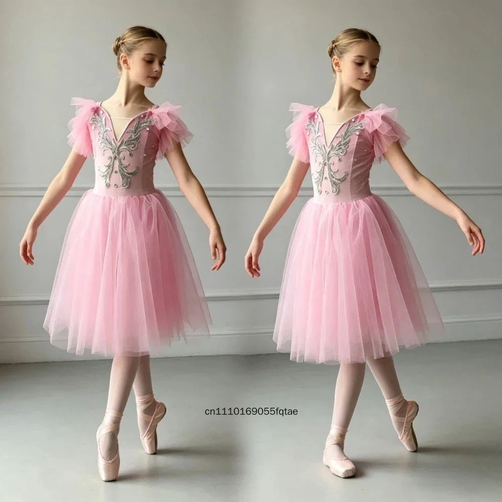 Girls Spanish Ballet Skirt Tulle Dress Kids Modern Tap Dance Costume Opera Stage Opening Performance Outfit