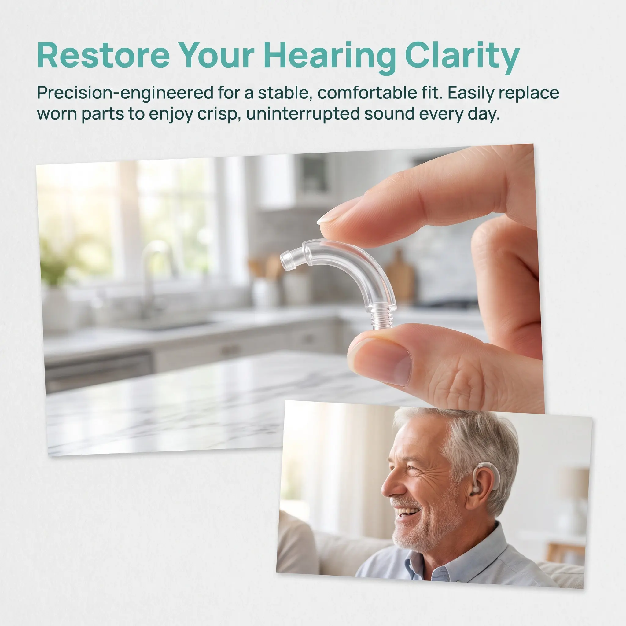 Bte Hearing Aid Threaded Ear Hook Replacement Clear Repair Accessories for Left Or Right Side Use Hearing Aid Earhook Parts