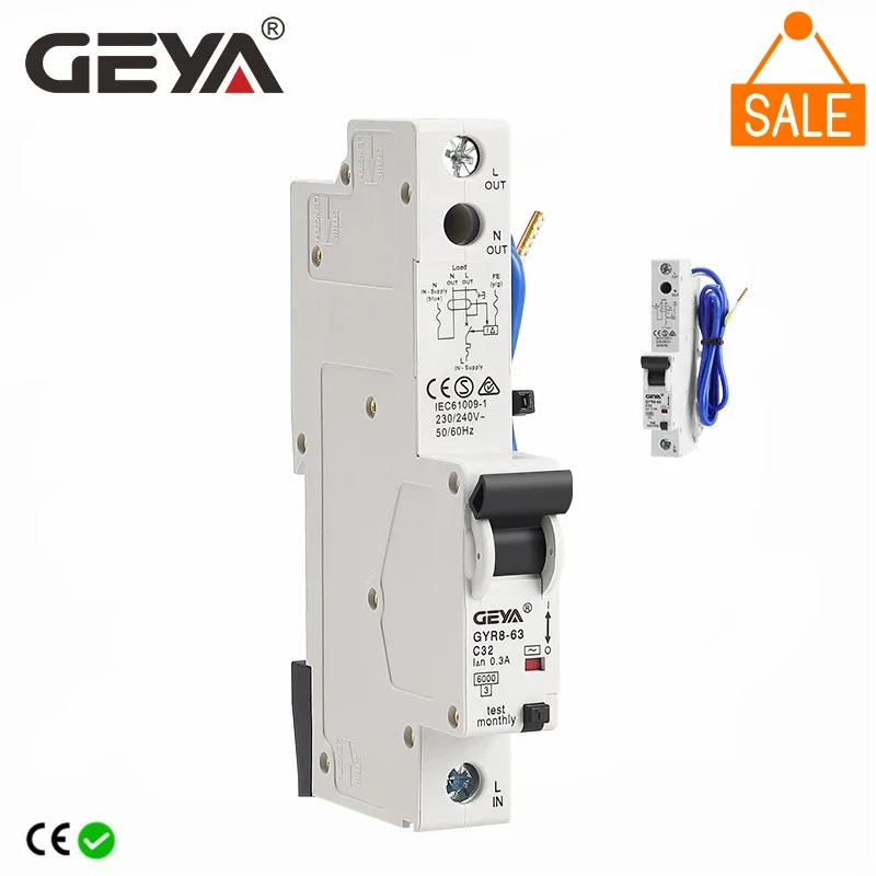 

SALE GEYA GYR8 Electronic RCBO 18mm 230V 1P+N 6KA Residual Current Circuit Breaker with Over Current Potection 10mA 30mA