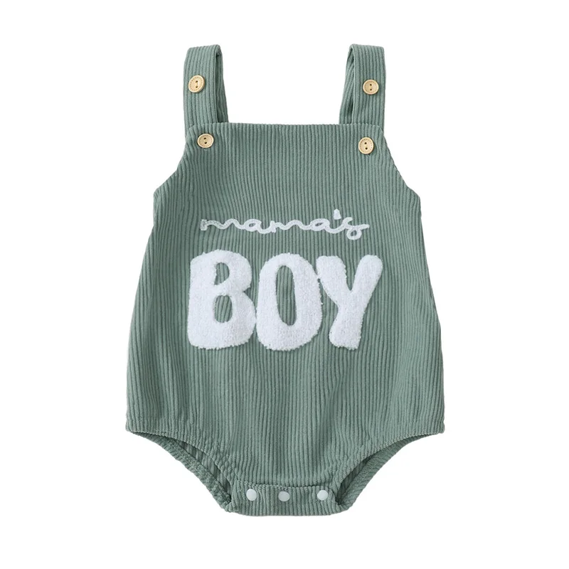 

Baby Boy Corduroy Romper Letter Embroidery Sleeves Square Neck Overalls Jumpsuit for Spring Fall