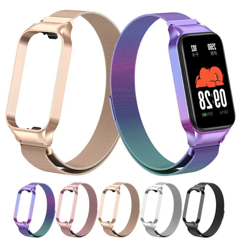 Magnetic Metal Bracelet+Protective Case for Redmi Miband 8 Active Band New No Gaps Stainless Steel Strap for Xiaomi Watchband 2