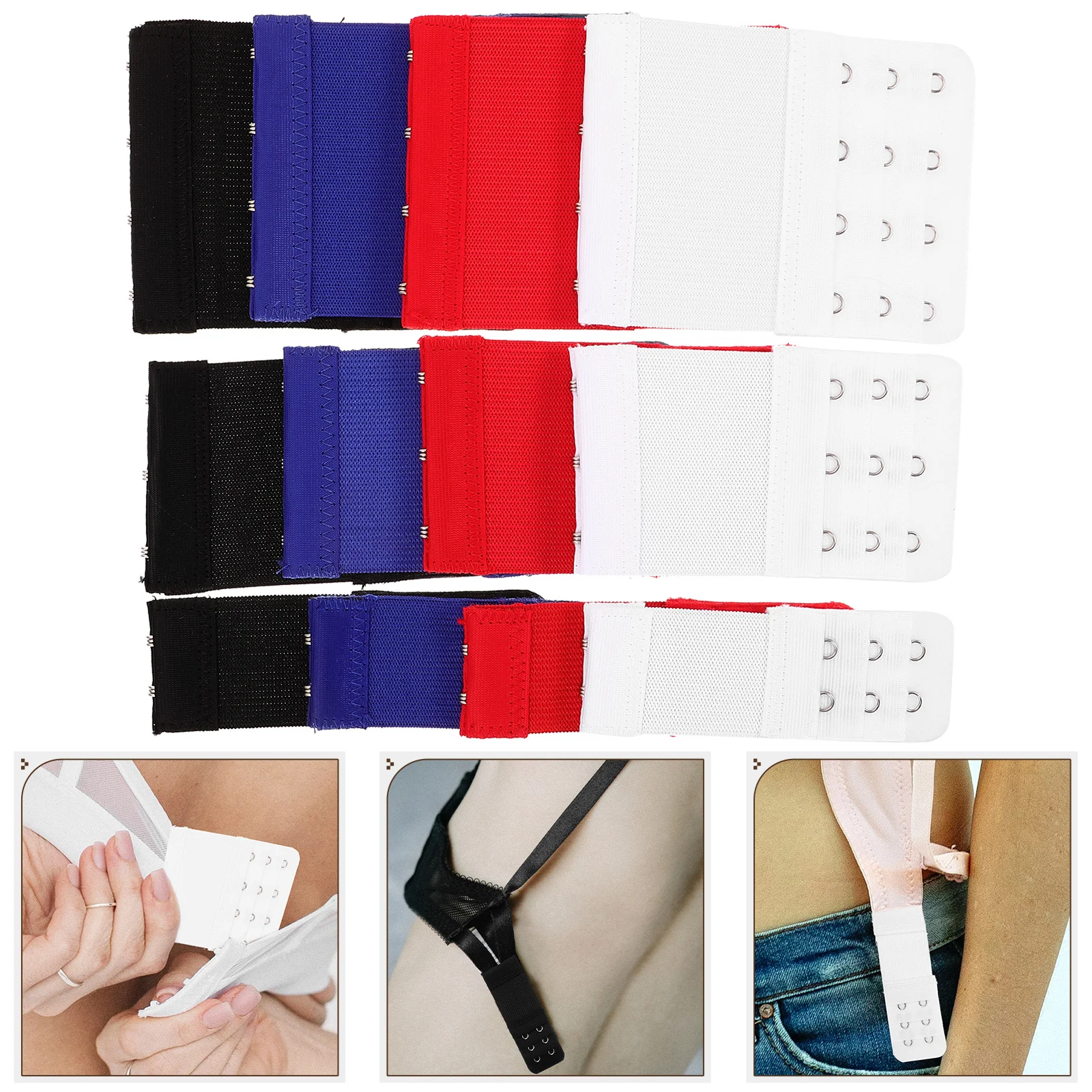 

12Pcs Women Bra Extenders Elastic Comfortable Strap Extensions 4 Hook Plus Size Adjustable Women Bra Extender Hooks