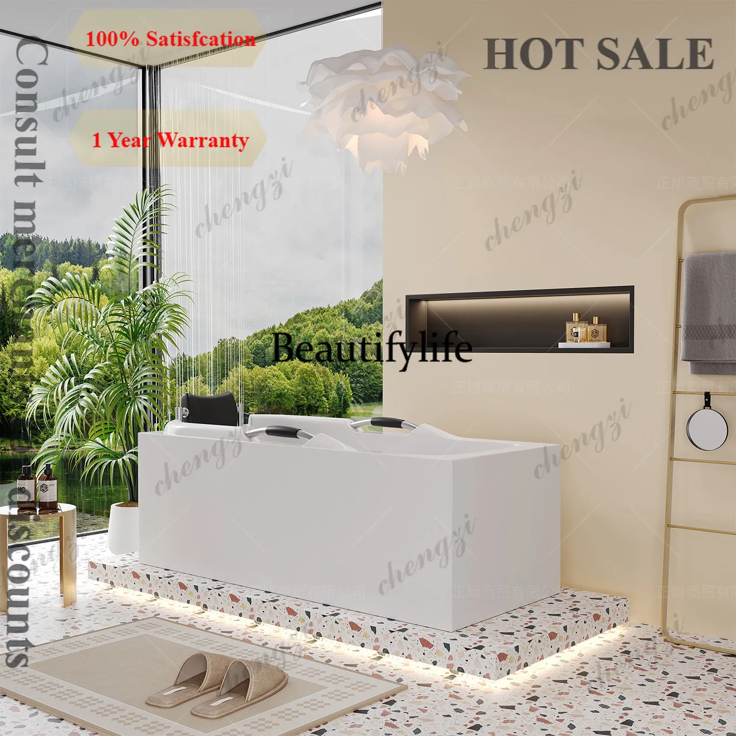 B56 Acrylic handrail elderly seamless integrated freestanding household bathtub adult bathtub installation hotel