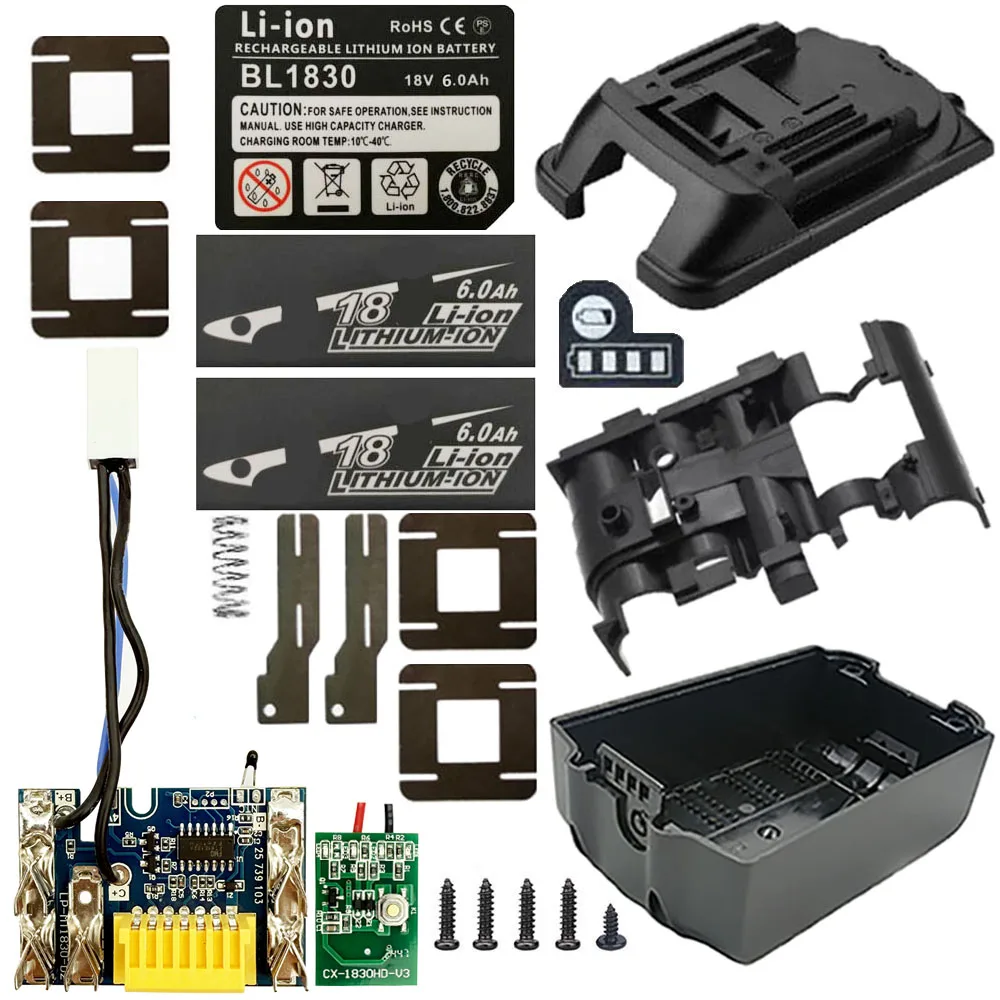 Li-ion Battery Case Box Charging Protection Circuit Board PCB For MAKITA 18V BL1830 3Ah 4Ah 5Ah 6Ah Label LED Battery Indicator