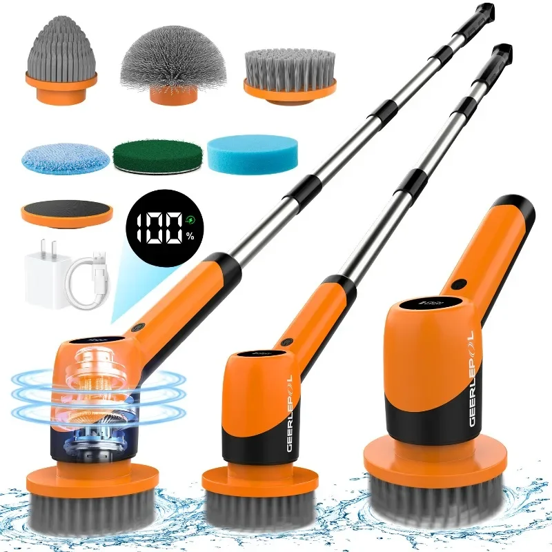 Waterproof Electric Rotary Scrubber Cordless Cleaning Brush Shower Scrubber with 7 Replaceable Brush Heads for Bath Tile Floor