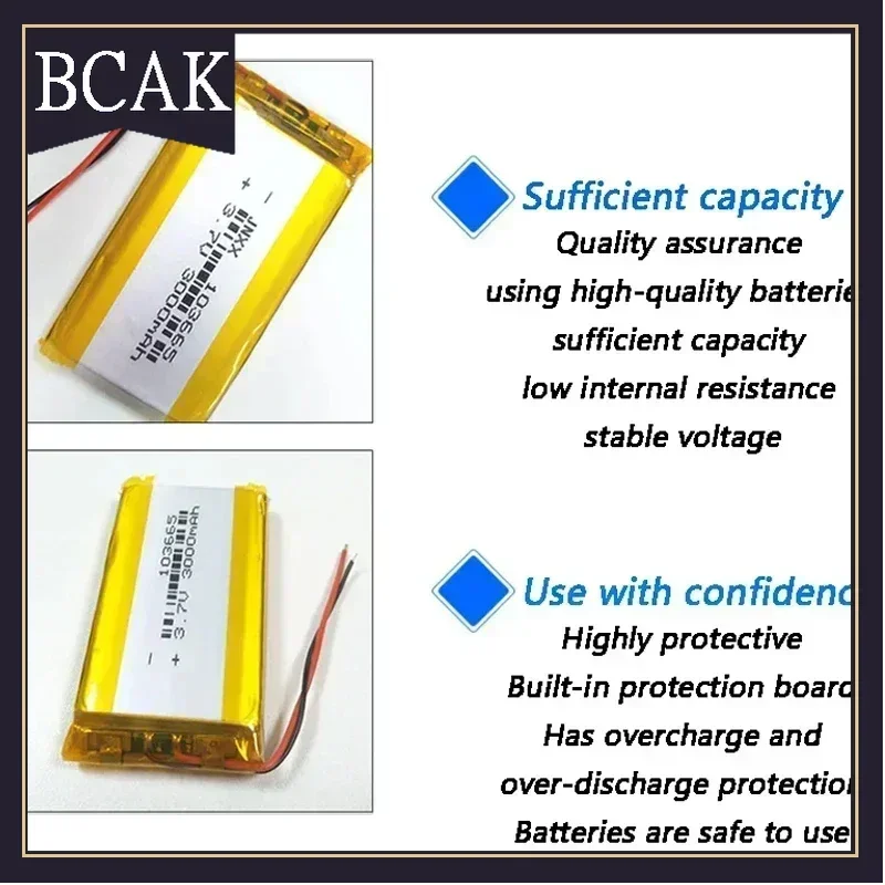 Styl BCAK 103665 Bateria litowo-polimerowa 3,7 V 3000 mAh Jst PH 2,0 mm 2-pinowa wtyczka Li-po Ogniwa do modeli statków Koparka Dron Cyfrowy
