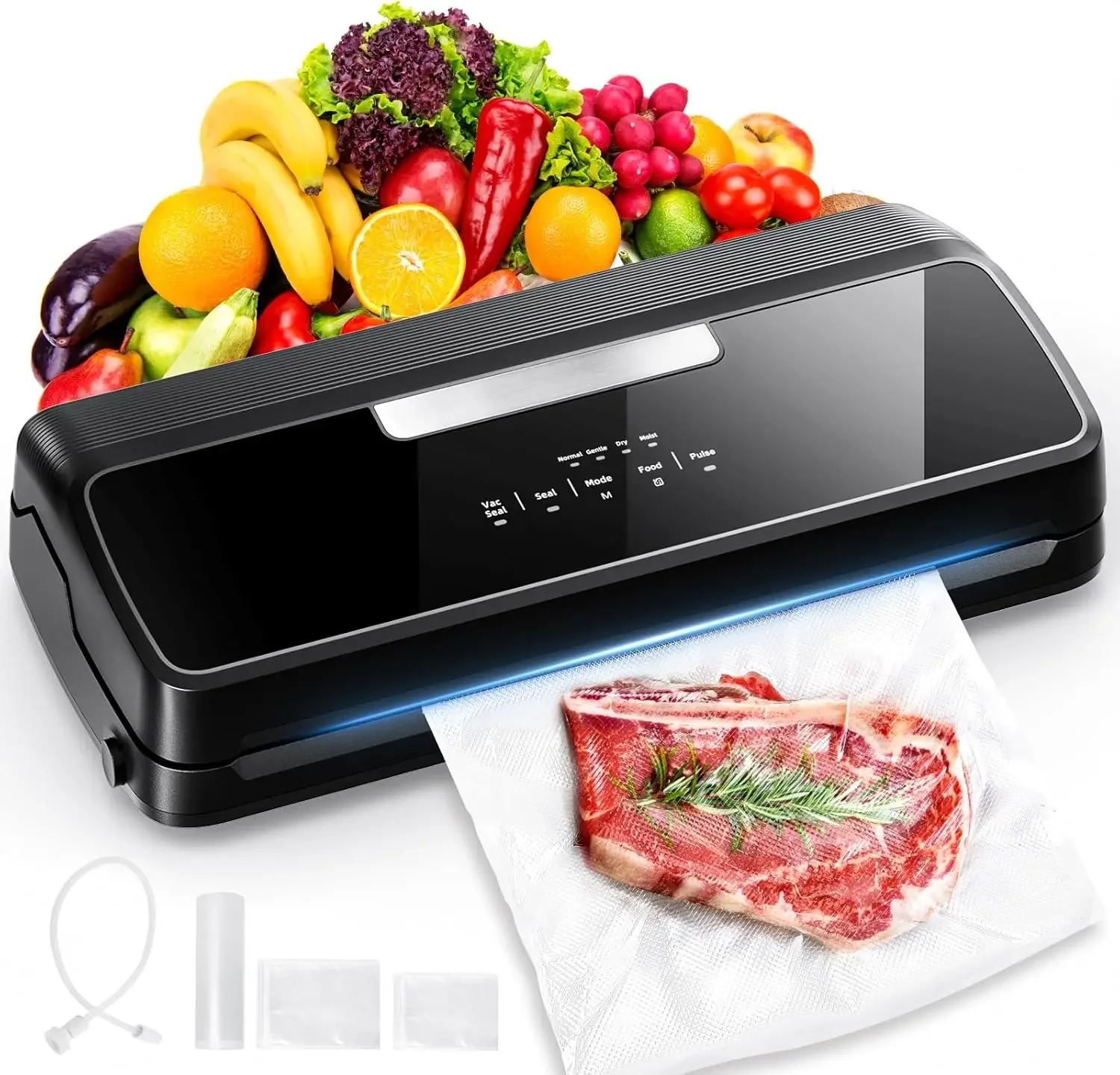 90Kpa Precision Vacuum Sealer for Food with Built-in Cutter & Built-in Storage, Dry& Moist& EXT-Vac& Pulse, 14-in-1 Compact Food