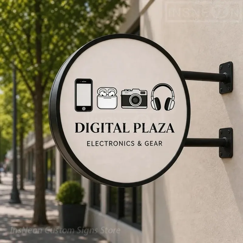 digital-plaza-round-side-mount-led-light-box-double-sided-illuminated-sign-outdoor-storefront-sign-for-electronics-shop
