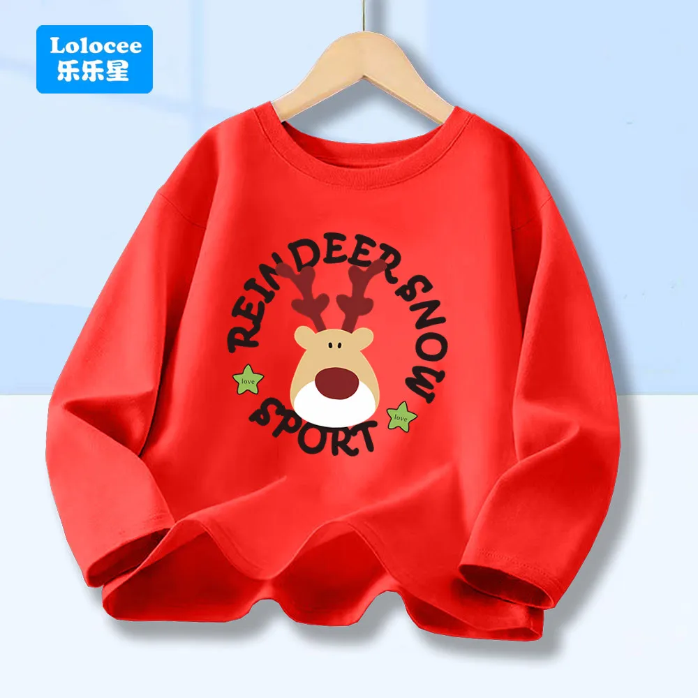 Weihnachten Rentier Grafik T-shirt Junge Mädchen 2026 Neue Frühling Herbst Rundhals Baumwolle Langarm T-Shirt Party Tops LSDLT1