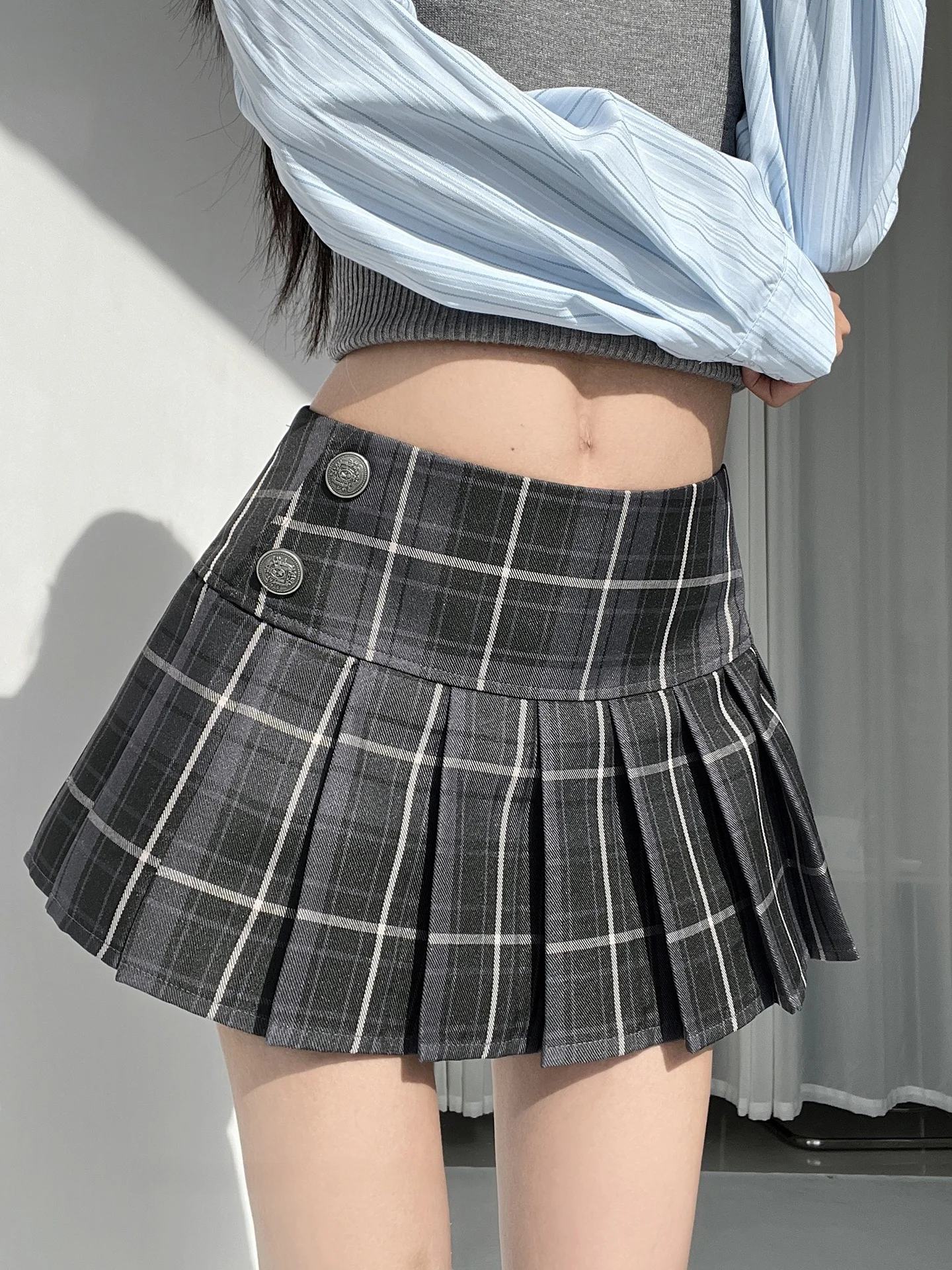 

Винтажная плиссированная юбка А-силуэта MianCun в клетку с цветными блоками, женская, в стиле преппи, с завышенной талией, короткая