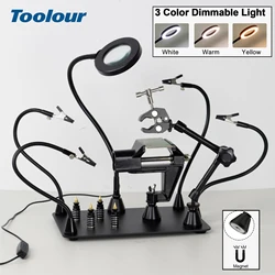 Toolour Magnetic Helping Hands Soldering Third Hand PCB Circuit Board Holder with 3X LED Magnifying Lamp 360° Hot Air Gun Holder