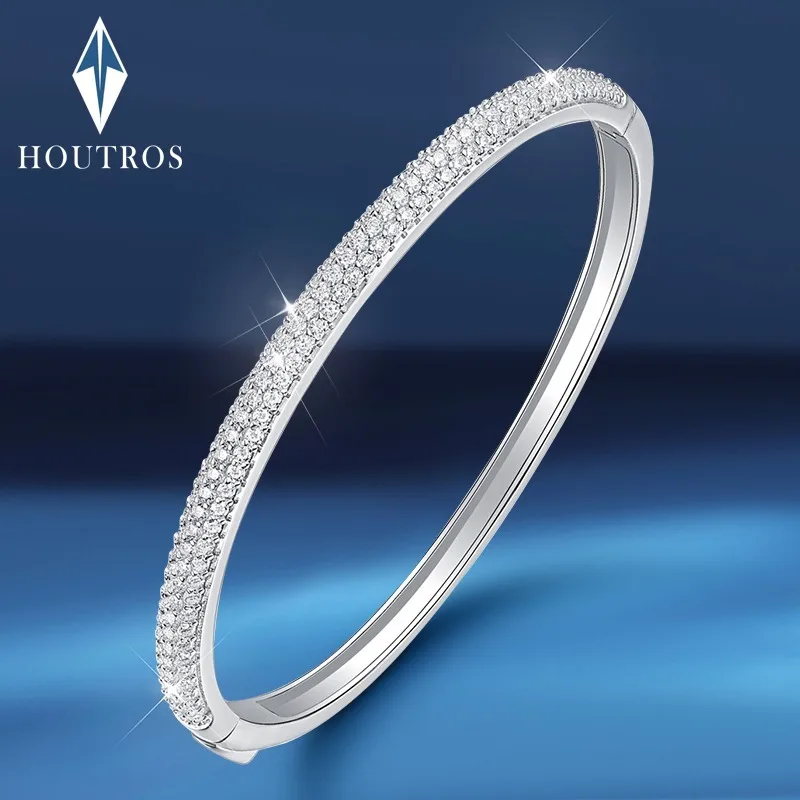 

Houtros 2.3CT All Moissanite Bangle for Women 925 Sterling Silver 18K Gold Plated Diamond Bracelet Fine Jewelry Birthday Gift